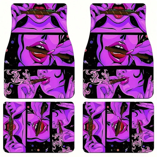 A Set Of 4 Universal Car Floor Mats, Suitable For Cars, SUVs, And Trucks.These Durable Polyester Carpets Can Protect Your Vehicle's Interior All Year Round.The Street-Punk Design Enhances The Driving