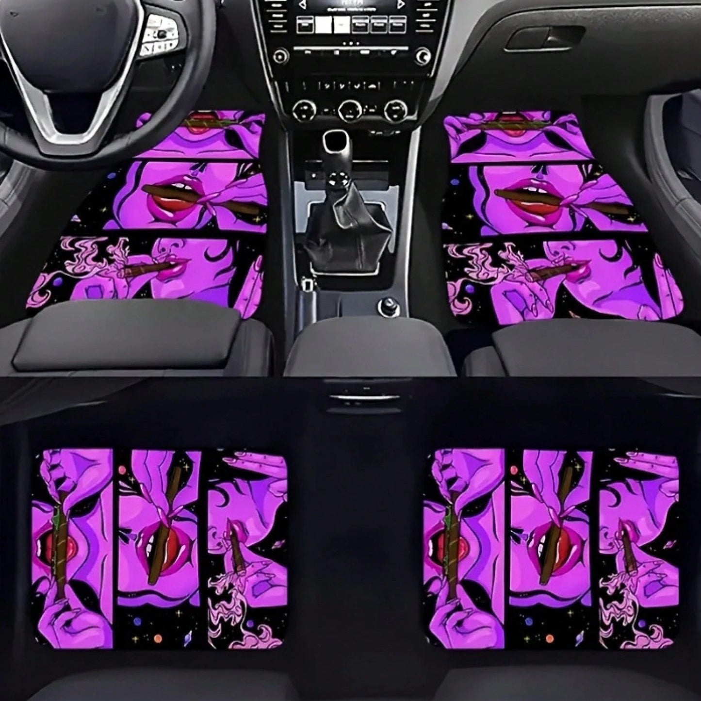 A Set Of 4 Universal Car Floor Mats, Suitable For Cars, SUVs, And Trucks.These Durable Polyester Carpets Can Protect Your Vehicle's Interior All Year Round.The Street-Punk Design Enhances The Driving