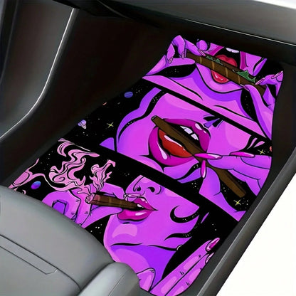 A Set Of 4 Universal Car Floor Mats, Suitable For Cars, SUVs, And Trucks.These Durable Polyester Carpets Can Protect Your Vehicle's Interior All Year Round.The Street-Punk Design Enhances The Driving