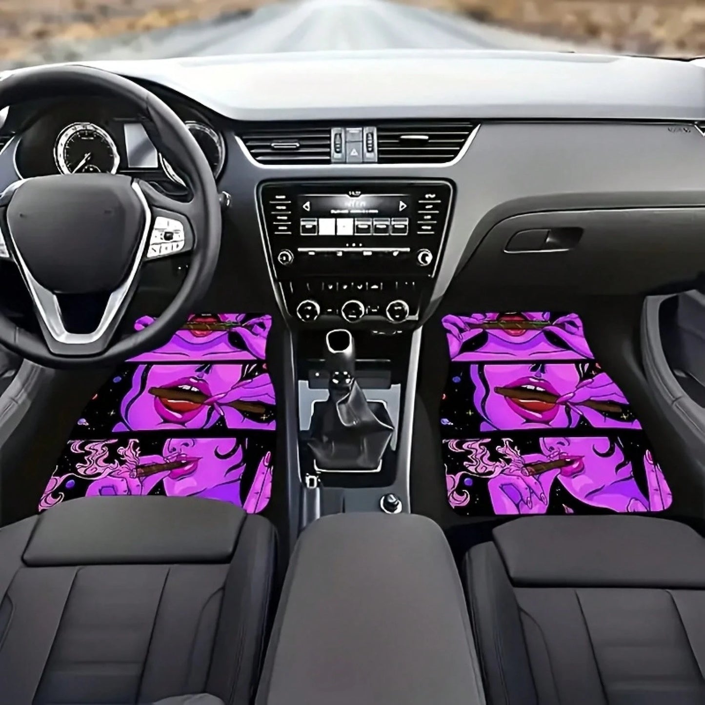 A Set Of 4 Universal Car Floor Mats, Suitable For Cars, SUVs, And Trucks.These Durable Polyester Carpets Can Protect Your Vehicle's Interior All Year Round.The Street-Punk Design Enhances The Driving