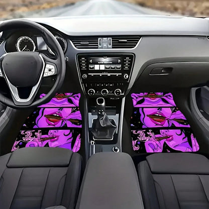A Set Of 4 Universal Car Floor Mats, Suitable For Cars, SUVs, And Trucks.These Durable Polyester Carpets Can Protect Your Vehicle's Interior All Year Round.The Street-Punk Design Enhances The Driving