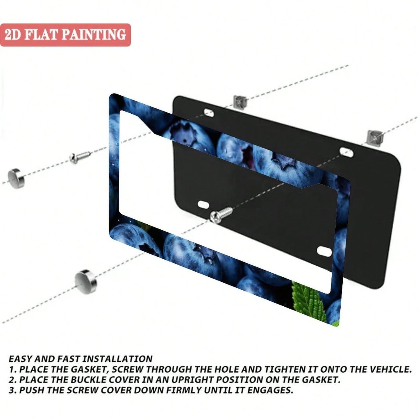A Single Blueberry-Patterned License Plate Frame, Personalized License Plate Holder, Colorful License Plate Frame, Fun License Plate Holder, Front License Plate Bracket, Cute Car Accessory, Universal