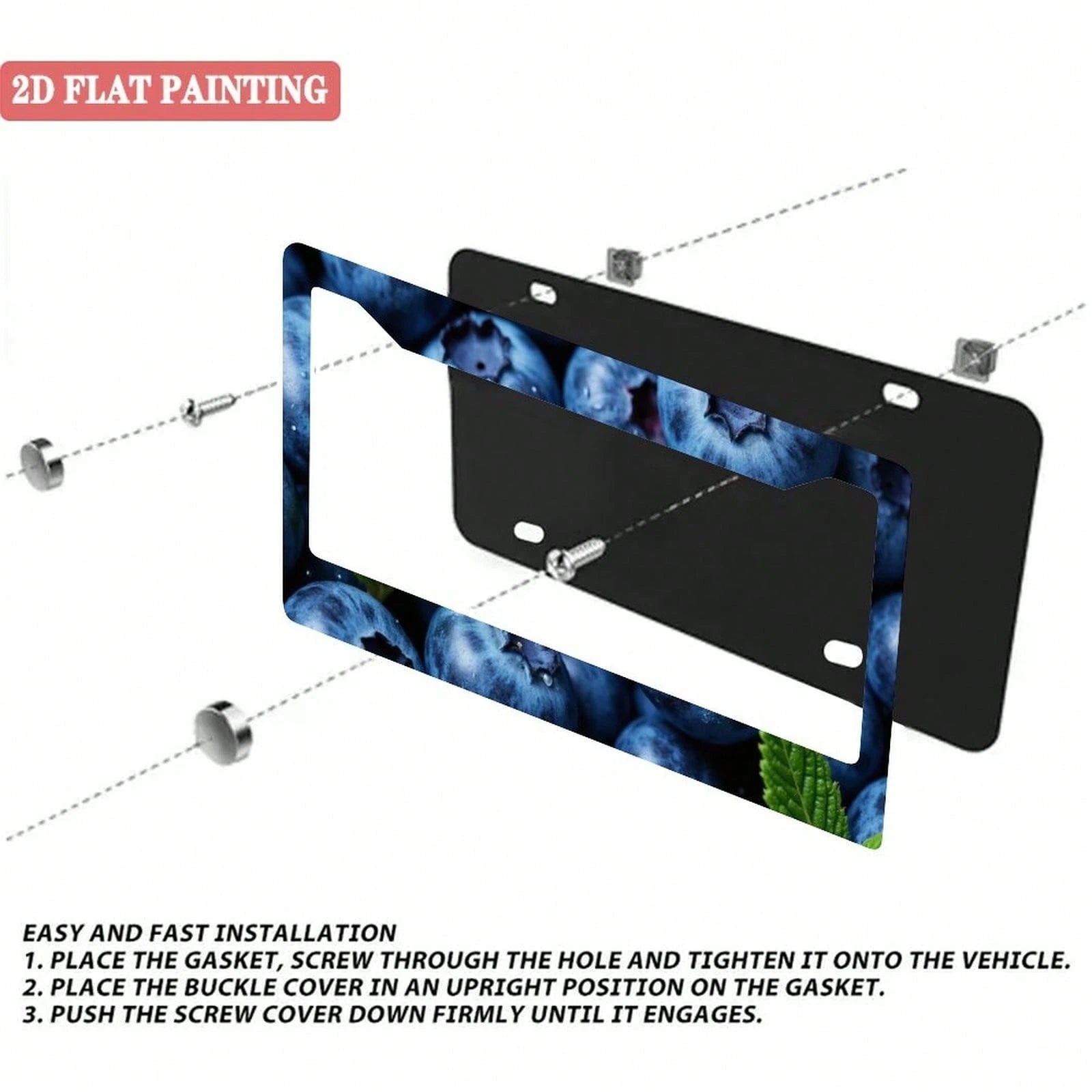 A Single Blueberry-Patterned License Plate Frame, Personalized License Plate Holder, Colorful License Plate Frame, Fun License Plate Holder, Front License Plate Bracket, Cute Car Accessory, Universal
