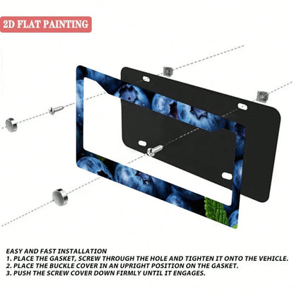 A Single Blueberry-Patterned License Plate Frame, Personalized License Plate Holder, Colorful License Plate Frame, Fun License Plate Holder, Front License Plate Bracket, Cute Car Accessory, Universal