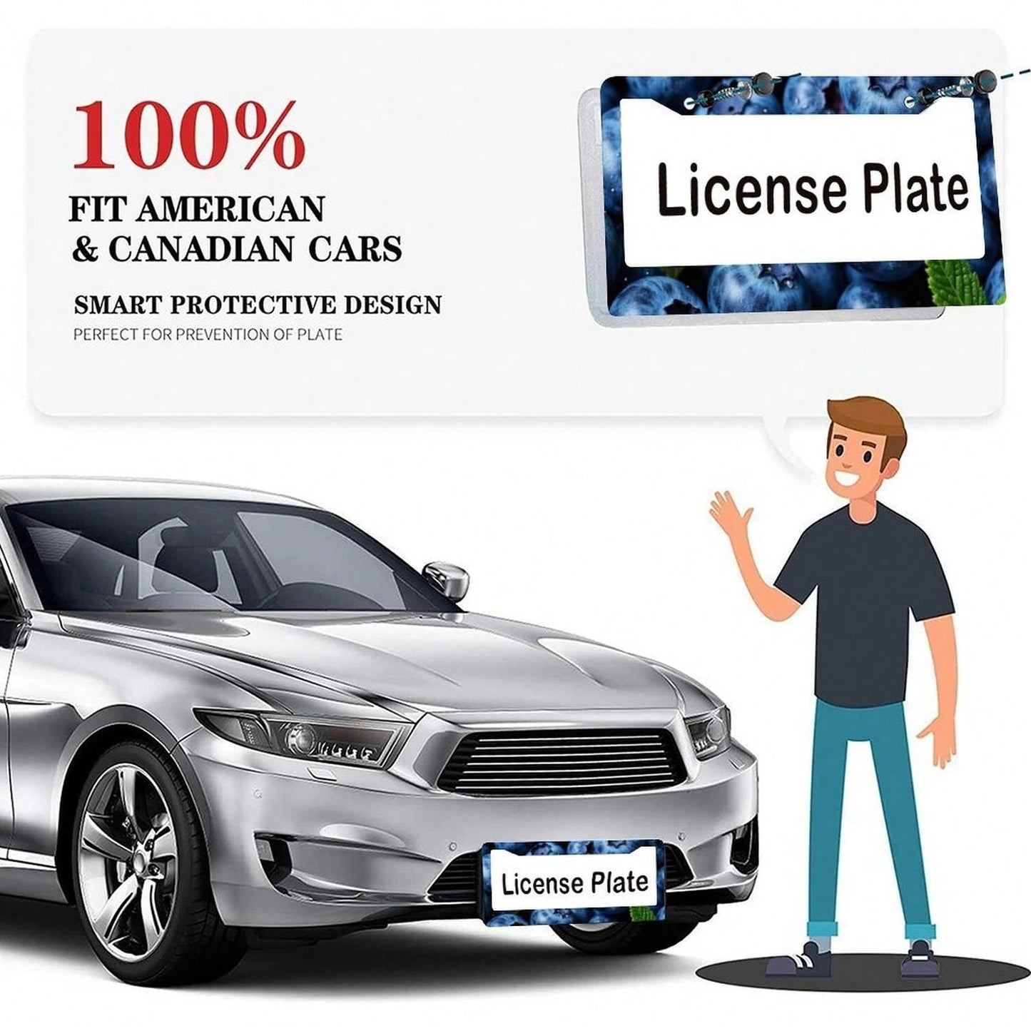 A Single Blueberry-Patterned License Plate Frame, Personalized License Plate Holder, Colorful License Plate Frame, Fun License Plate Holder, Front License Plate Bracket, Cute Car Accessory, Universal
