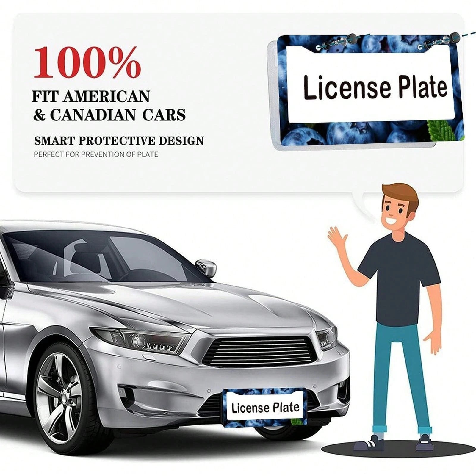 A Single Blueberry-Patterned License Plate Frame, Personalized License Plate Holder, Colorful License Plate Frame, Fun License Plate Holder, Front License Plate Bracket, Cute Car Accessory, Universal