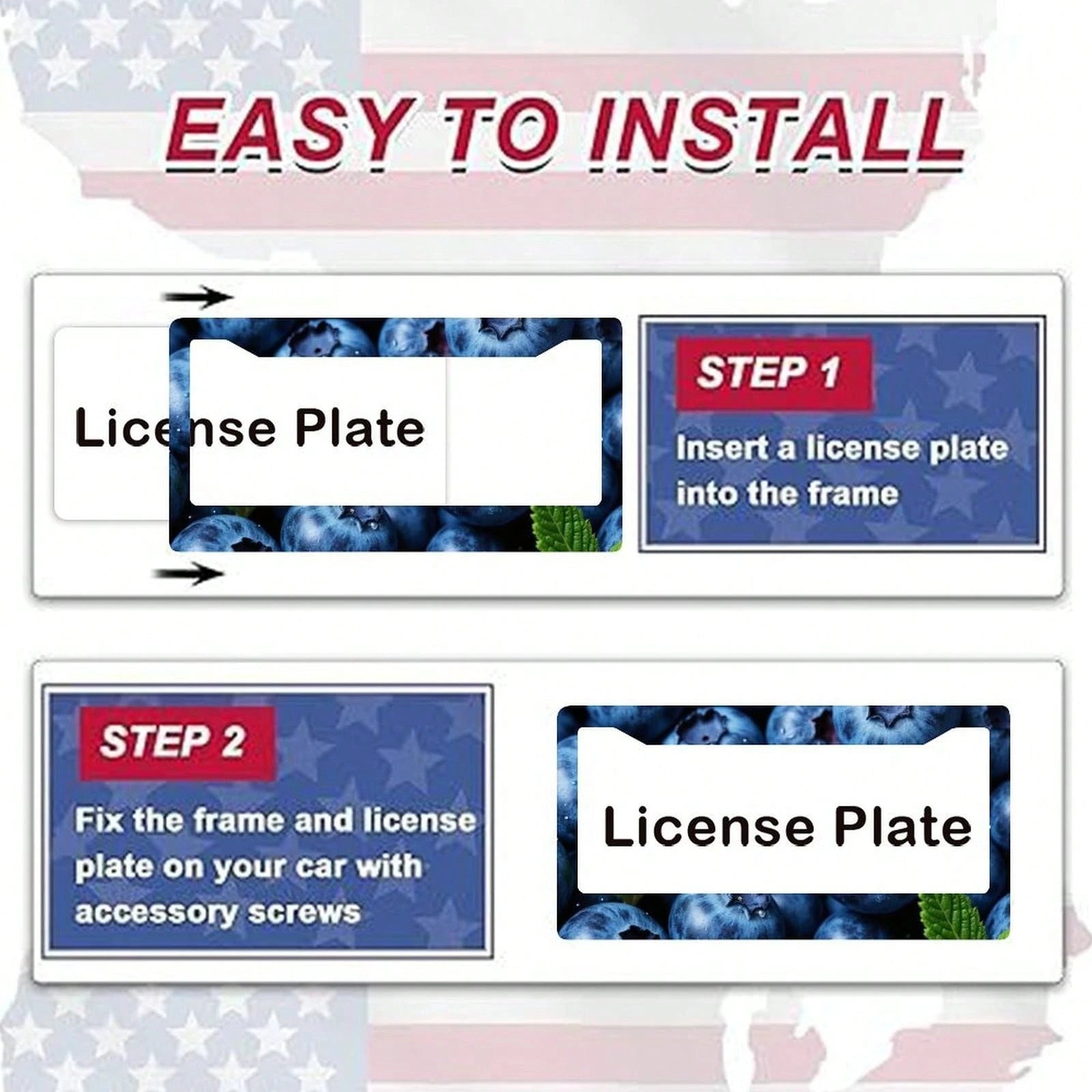A Single Blueberry-Patterned License Plate Frame, Personalized License Plate Holder, Colorful License Plate Frame, Fun License Plate Holder, Front License Plate Bracket, Cute Car Accessory, Universal