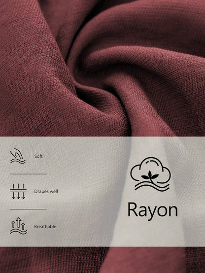 Aalyst Women's Maroon Linen Blend Round Neck Ruched Waist A-Line Short Sleeve Blouse,Elegant Summer Casual Office Business Vintage Versatile Shirt