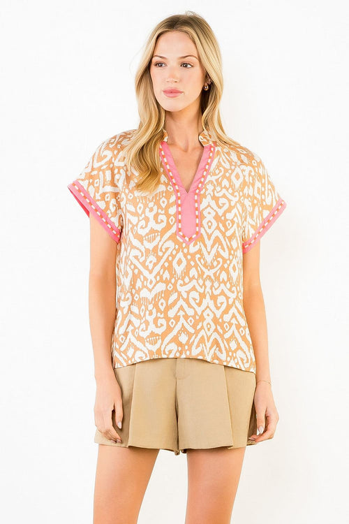 Abstract Top With Embriodered/Solid Details