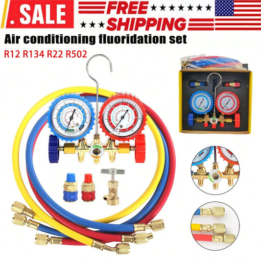 AC Manifold Gauge Set A/C Refrigeration 3FT Color Hose Fit R502 R134a R12 R22
