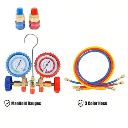 AC Manifold Gauge Set A/C Refrigeration 3FT Color Hose Fit R502 R134a R12 R22