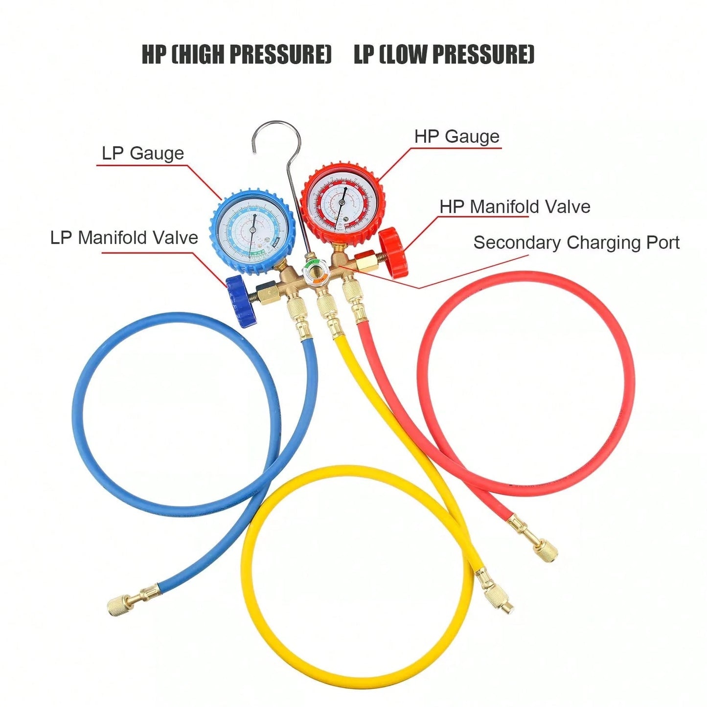 AC Manifold Gauge Set A/C Refrigeration 3FT Color Hose Fit R502 R134a R12 R22