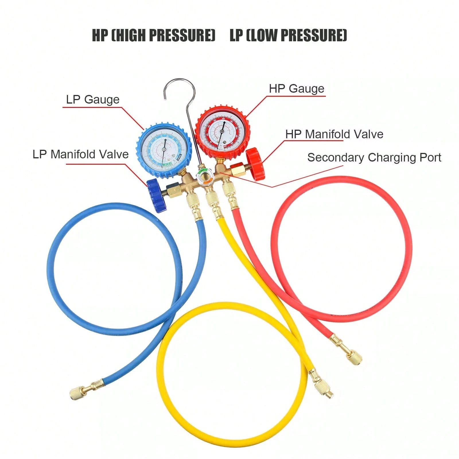 AC Manifold Gauge Set A/C Refrigeration 3FT Color Hose Fit R502 R134a R12 R22