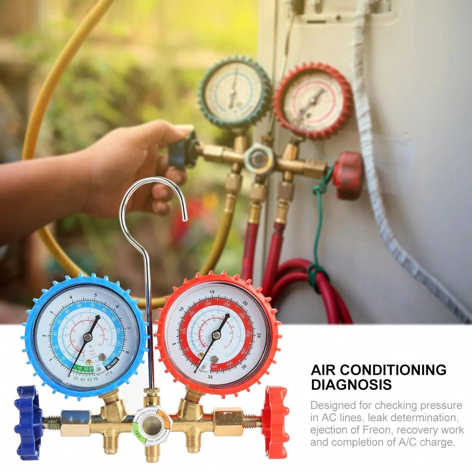 AC Manifold Gauge Set A/C Refrigeration 3FT Color Hose Fit R502 R134a R12 R22