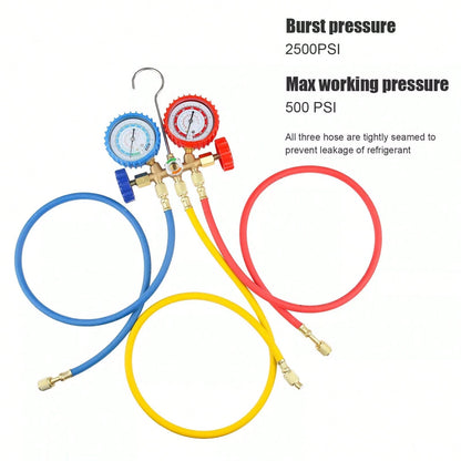 AC Manifold Gauge Set A/C Refrigeration 3FT Color Hose Fit R502 R134a R12 R22