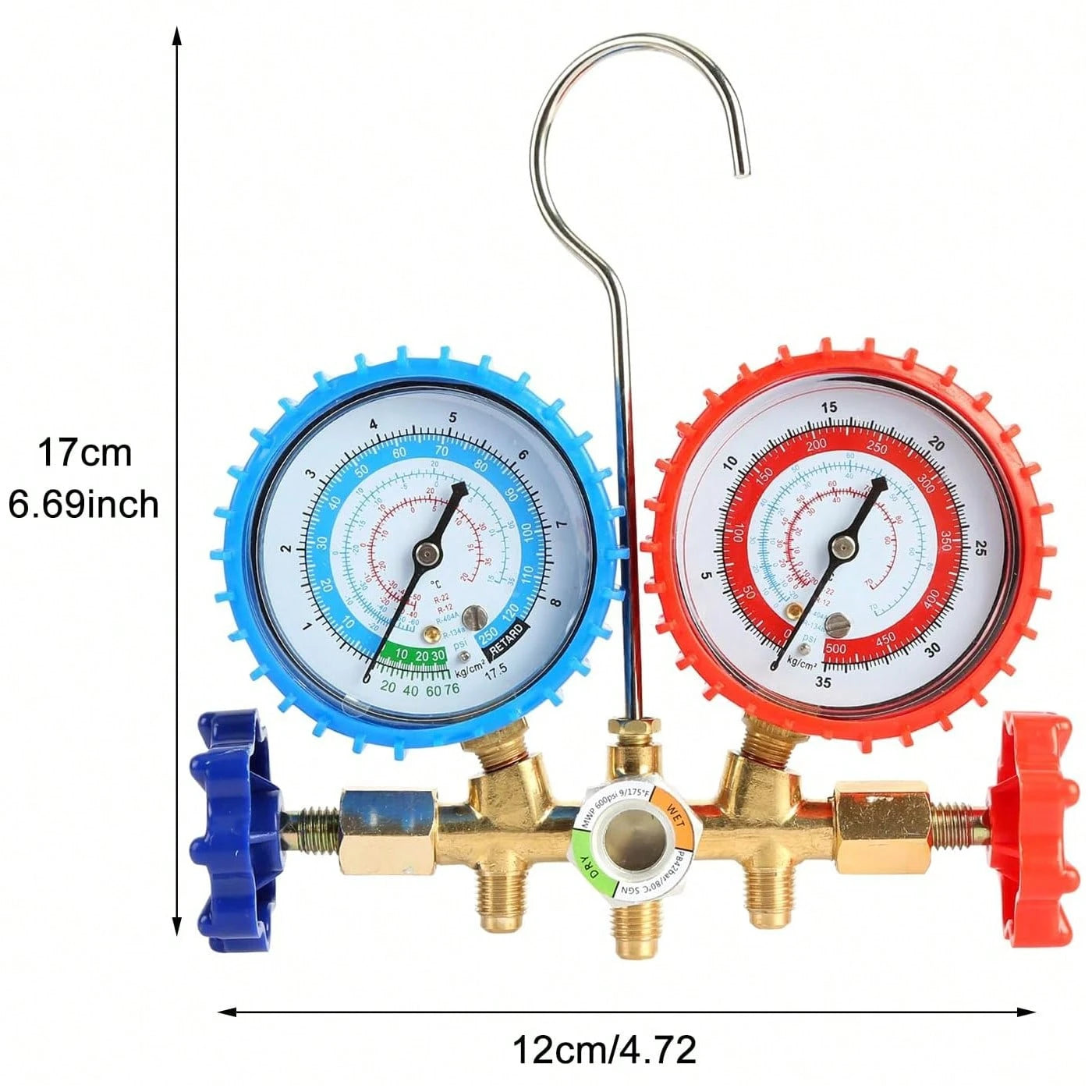 AC Manifold Gauge Set A/C Refrigeration 3FT Color Hose Fit R502 R134a R12 R22