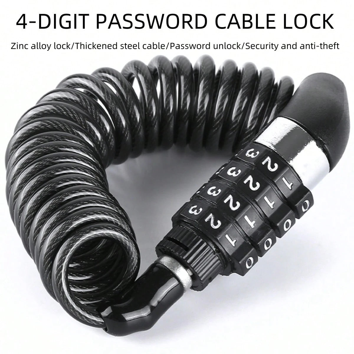 AD Black Steel Cable Combination Lock- Anti-Theft Password Lock For Bicycle Mountain Bike Motorcycle Helmet Luggage
