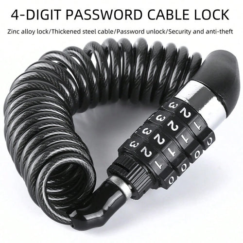 AD Black Steel Cable Combination Lock- Anti-Theft Password Lock For Bicycle Mountain Bike Motorcycle Helmet Luggage
