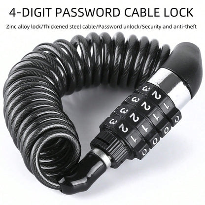 AD Black Steel Cable Combination Lock- Anti-Theft Password Lock For Bicycle Mountain Bike Motorcycle Helmet Luggage