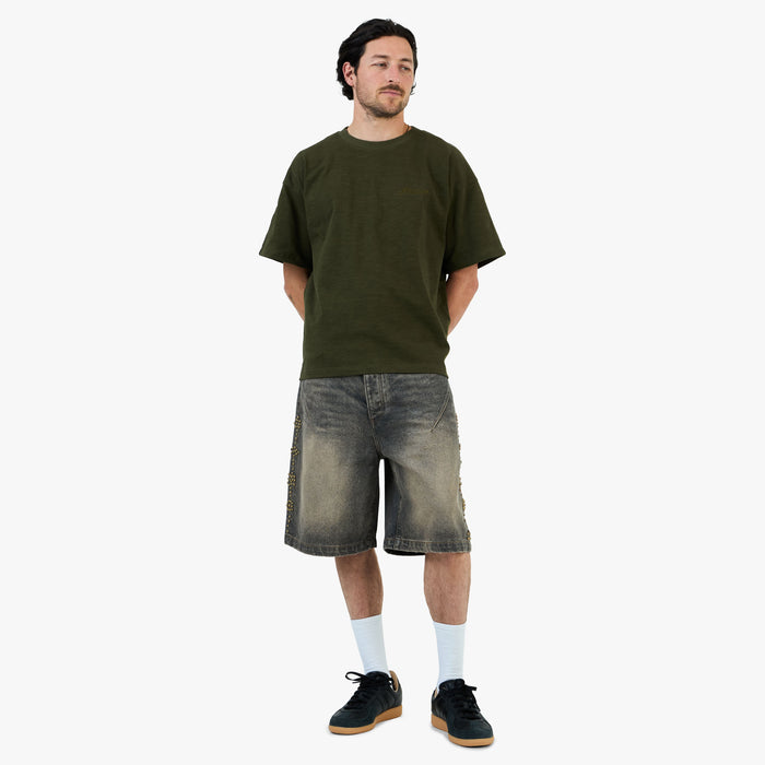 Adidem Asterisks Cursive Slub T-Shirt / Green