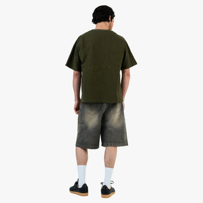 Adidem Asterisks Cursive Slub T-Shirt / Green
