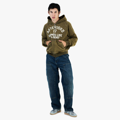 Adidem Asterisks Frayed Collegiate Hoodie / Dark Green