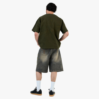 Adidem Asterisks Waxed Two-Tone Denim Rivet Shorts / Black