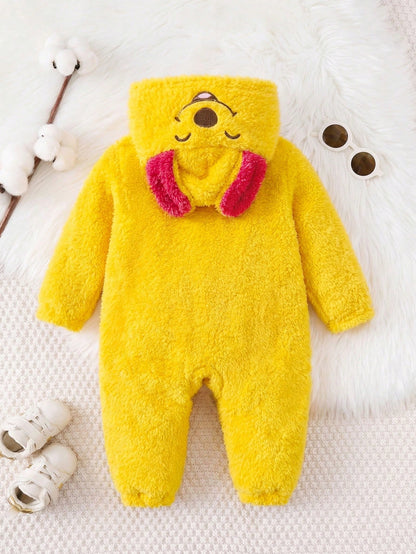 Adorable Baby Boys Hooded Long Sleeve Winter Sweatshirt Jumpsuit, Multicolor Colorblock Polyester One-Piece With Zipper And Regular Sleeve