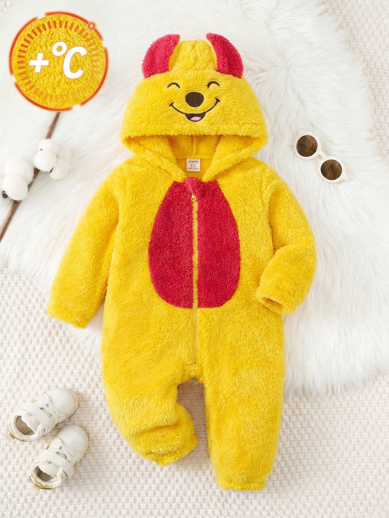Adorable Baby Boys Hooded Long Sleeve Winter Sweatshirt Jumpsuit, Multicolor Colorblock Polyester One-Piece With Zipper And Regular Sleeve