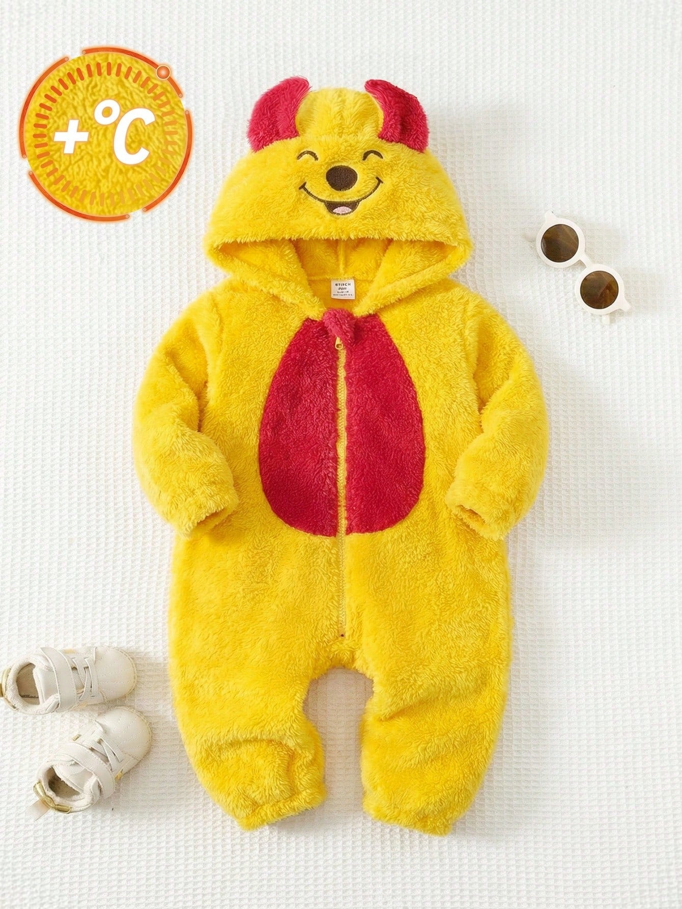 Adorable Baby Boys Hooded Long Sleeve Winter Sweatshirt Jumpsuit, Multicolor Colorblock Polyester One-Piece With Zipper And Regular Sleeve