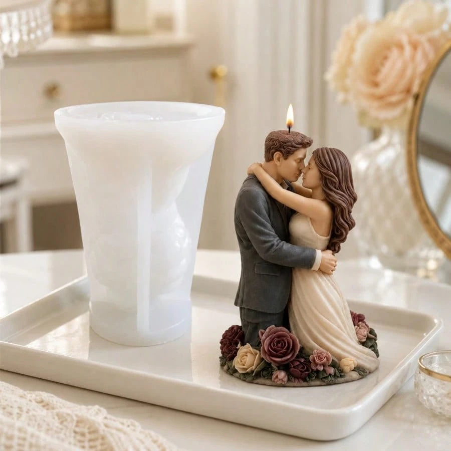 Aesthetic Lovers Embrace Silicone Mold, Realistic Couple Kissing Sculpture Mold For DIY Resin Art, Romantic Flower Base Statue Mold For Bedroom Home Decoration