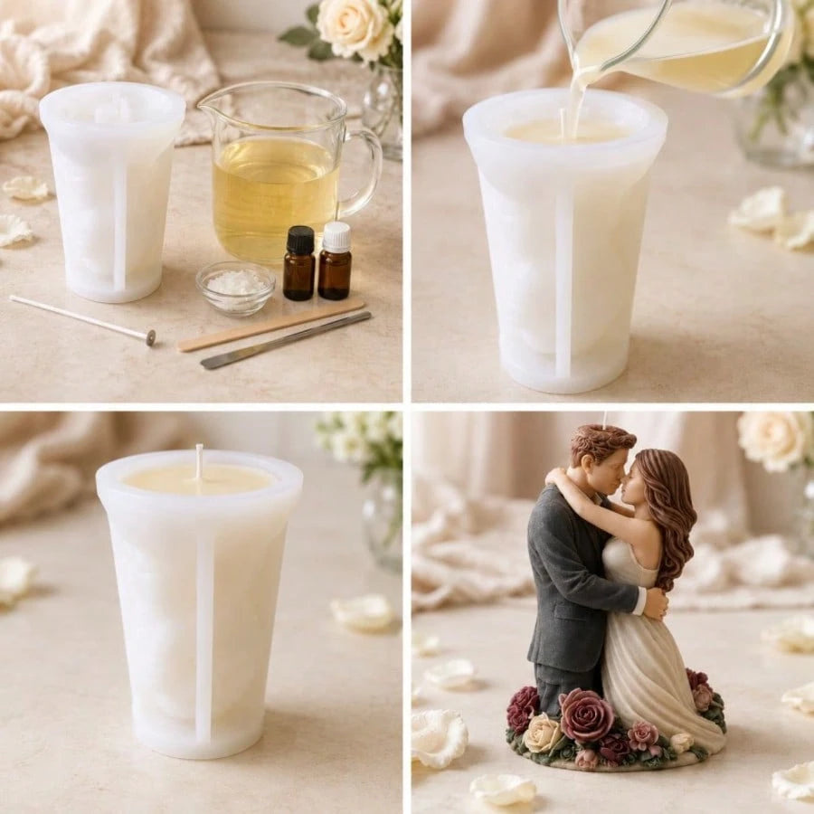 Aesthetic Lovers Embrace Silicone Mold, Realistic Couple Kissing Sculpture Mold For DIY Resin Art, Romantic Flower Base Statue Mold For Bedroom Home Decoration