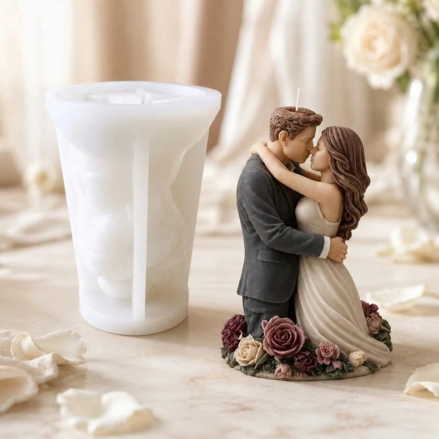 Aesthetic Lovers Embrace Silicone Mold, Realistic Couple Kissing Sculpture Mold For DIY Resin Art, Romantic Flower Base Statue Mold For Bedroom Home Decoration