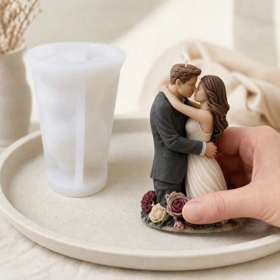 Aesthetic Lovers Embrace Silicone Mold, Realistic Couple Kissing Sculpture Mold For DIY Resin Art, Romantic Flower Base Statue Mold For Bedroom Home Decoration