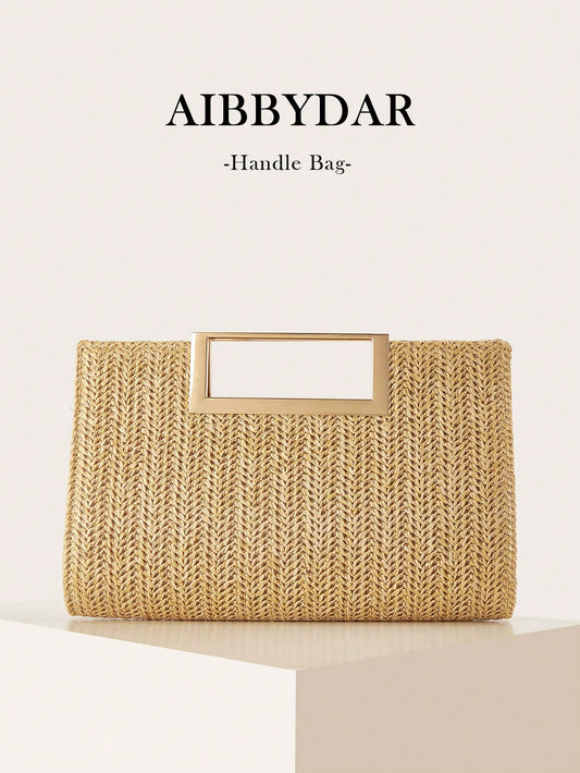 AIBBYDAR Women's Handbag Khaki Fashion Woven Handbag, Holiday, Beach, Versatile Women's Crossbody Bag, Casual, Minimalist, Beach, Vacation Essential