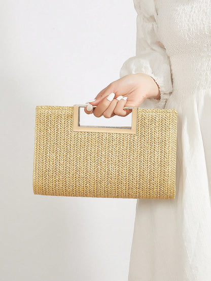 AIBBYDAR Women's Handbag Khaki Fashion Woven Handbag, Holiday, Beach, Versatile Women's Crossbody Bag, Casual, Minimalist, Beach, Vacation Essential