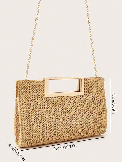 AIBBYDAR Women's Handbag Khaki Fashion Woven Handbag, Holiday, Beach, Versatile Women's Crossbody Bag, Casual, Minimalist, Beach, Vacation Essential