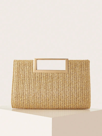 AIBBYDAR Women's Handbag Khaki Fashion Woven Handbag, Holiday, Beach, Versatile Women's Crossbody Bag, Casual, Minimalist, Beach, Vacation Essential