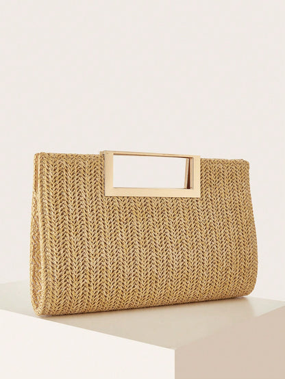 AIBBYDAR Women's Handbag Khaki Fashion Woven Handbag, Holiday, Beach, Versatile Women's Crossbody Bag, Casual, Minimalist, Beach, Vacation Essential