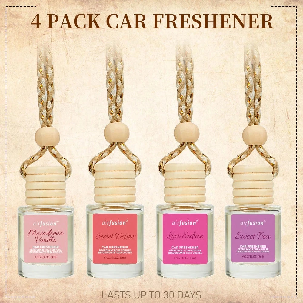 AIR FUSION 4 Pack Hanging Car Air Freshener & Diffuser| 120-Day Long-Lasting Fragrance| 17 Fragrances All Ages