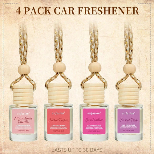 AIR FUSION 4 Pack Hanging Car Air Freshener & Diffuser| 120-Day Long-Lasting Fragrance| 17 Fragrances All Ages
