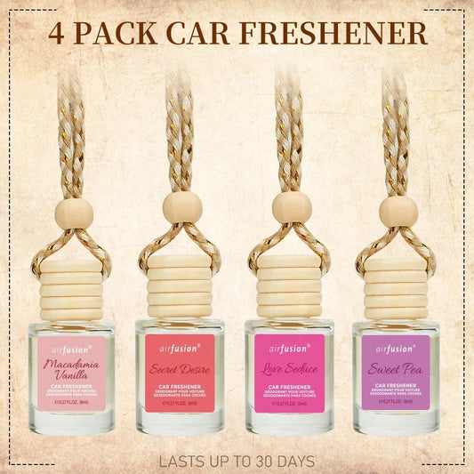 AIR FUSION 4 Pack Hanging Car Air Freshener & Diffuser| 120-Day Long-Lasting Fragrance| 17 Fragrances All Ages