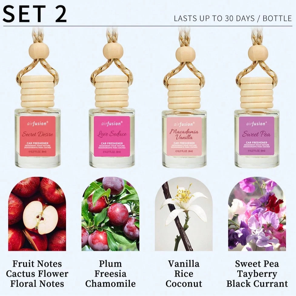 AIR FUSION 4 Pack Hanging Car Air Freshener & Diffuser| 120-Day Long-Lasting Fragrance| 17 Fragrances All Ages