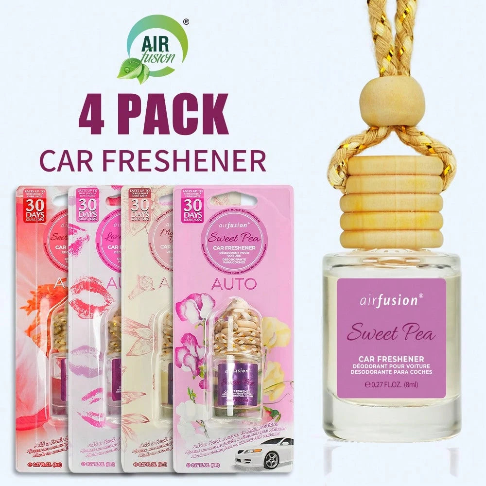 AIR FUSION 4 Pack Hanging Car Air Freshener & Diffuser| 120-Day Long-Lasting Fragrance| 17 Fragrances All Ages
