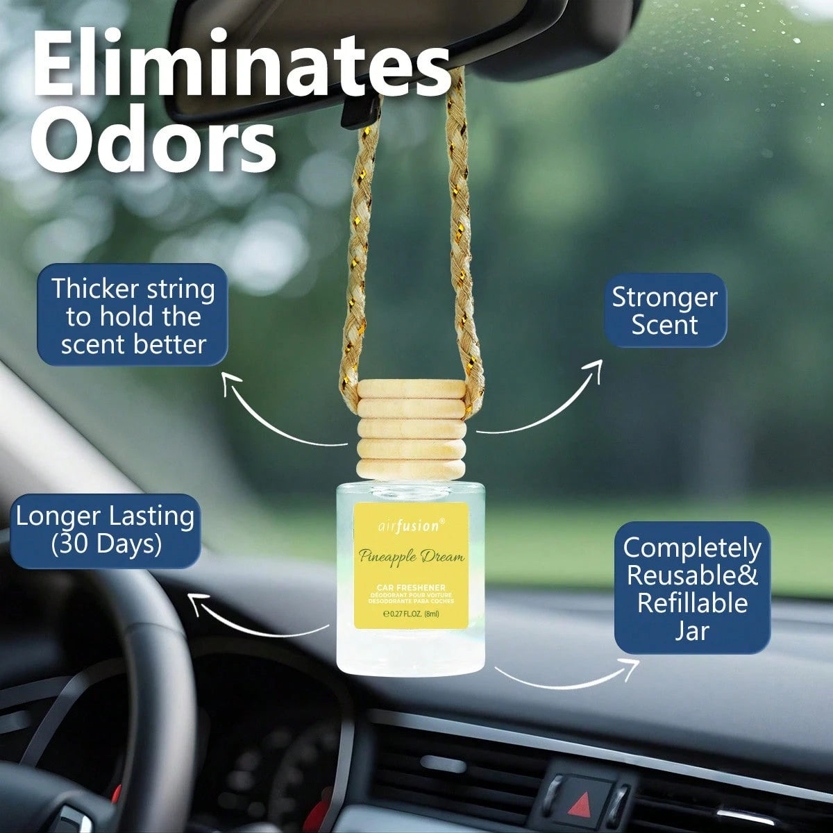 AIR FUSION 4 Pack Hanging Car Air Freshener & Diffuser| 120-Day Long-Lasting Fragrance| 17 Fragrances All Ages