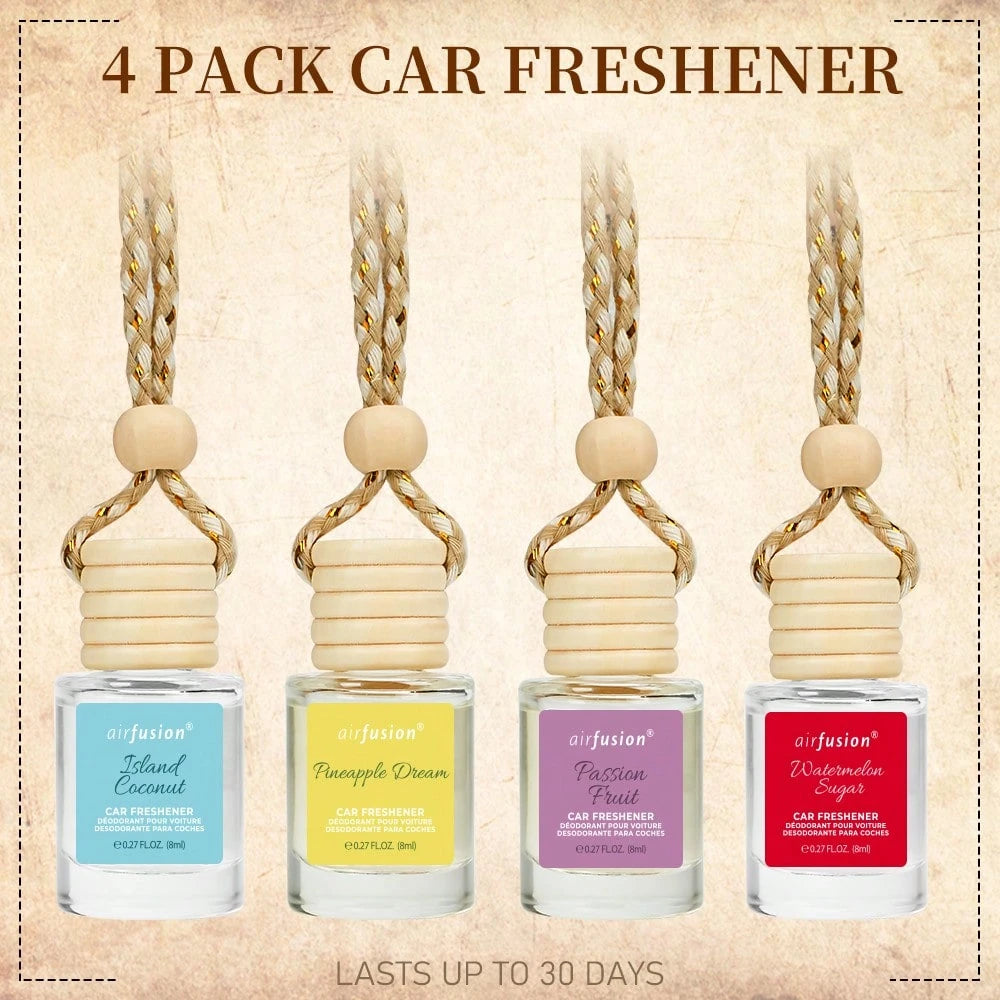 AIR FUSION 4 Pack Hanging Car Air Freshener & Diffuser| 120-Day Long-Lasting Fragrance| 17 Fragrances All Ages