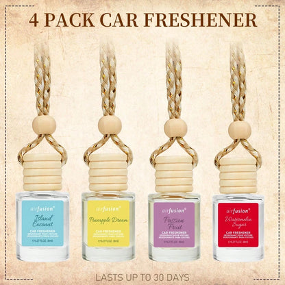 AIR FUSION 4 Pack Hanging Car Air Freshener & Diffuser| 120-Day Long-Lasting Fragrance| 17 Fragrances All Ages