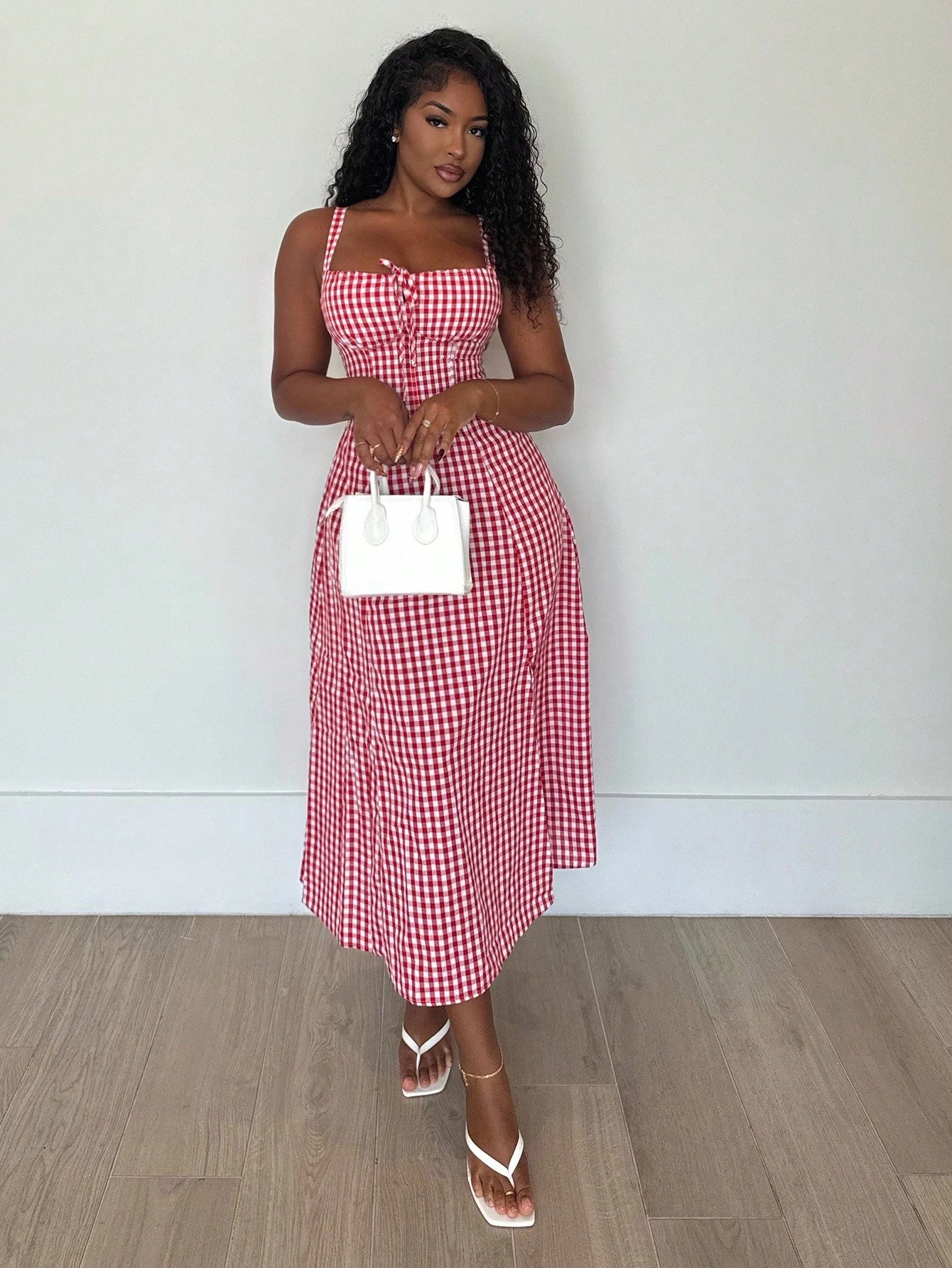 Alexandranx Women's Casual Plaid Print Spaghetti Strap Slit Midi Dress Women Summer Clothing Women Summer Sets Woman S Summer Clothes Women S Clothes Women Plus Sun Dress Yellow Summer Dress Women Yel