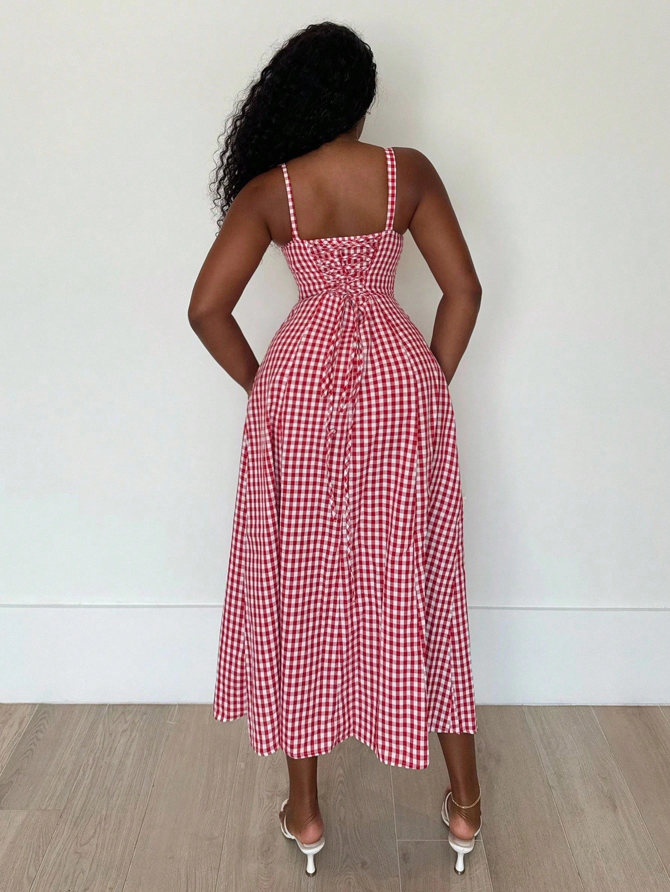 Alexandranx Women's Casual Plaid Print Spaghetti Strap Slit Midi Dress Women Summer Clothing Women Summer Sets Woman S Summer Clothes Women S Clothes Women Plus Sun Dress Yellow Summer Dress Women Yel