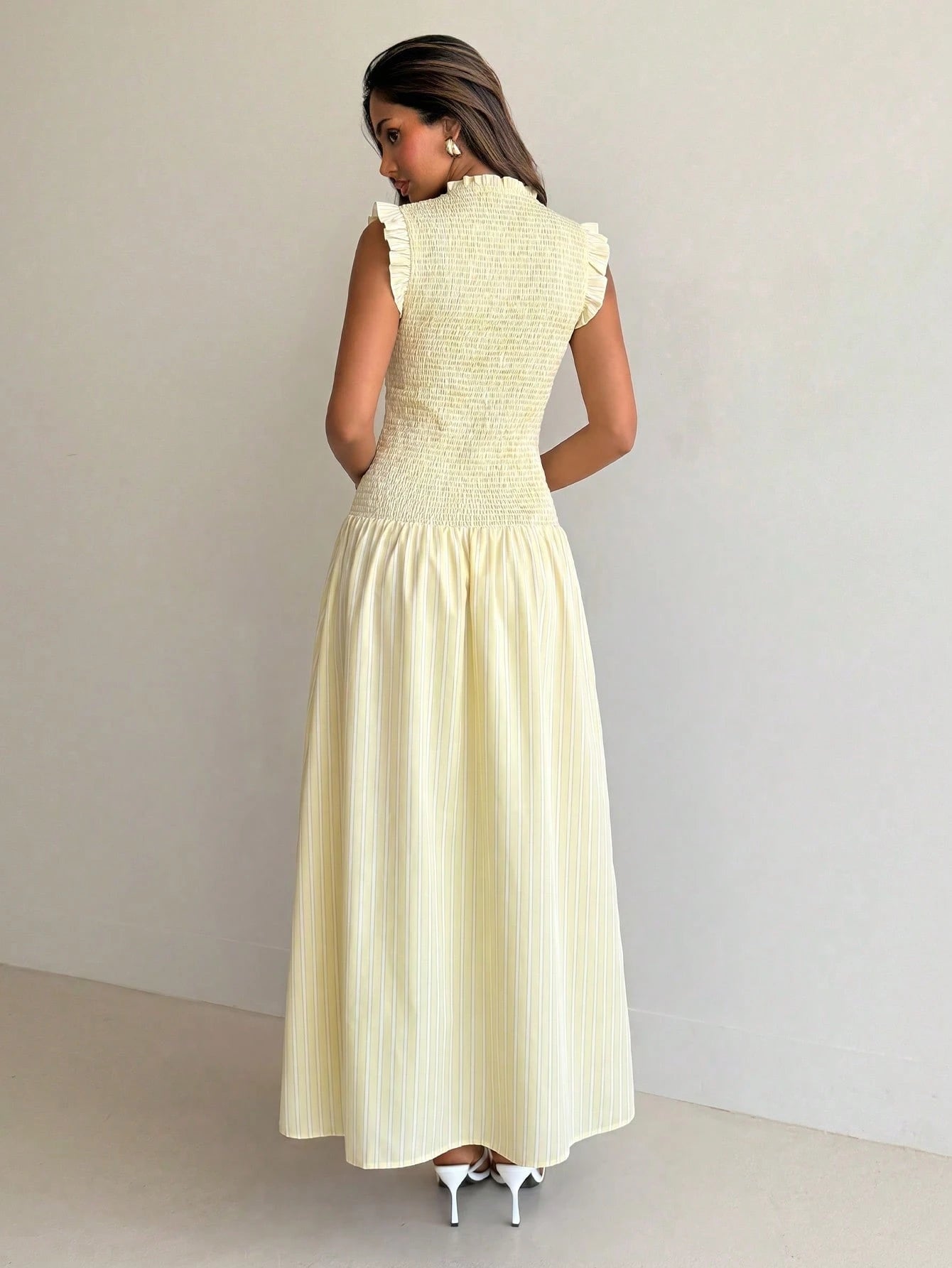 Aloruh Pale Yellow Sleeveless Mandarin Collar Fitted Dress Tea Party Summer,Wedding Guest Gowns